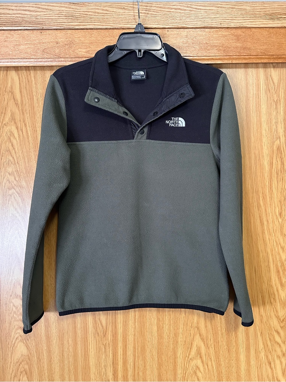 Boys The North Face Olive Green & Black Snap Pullover Fleece